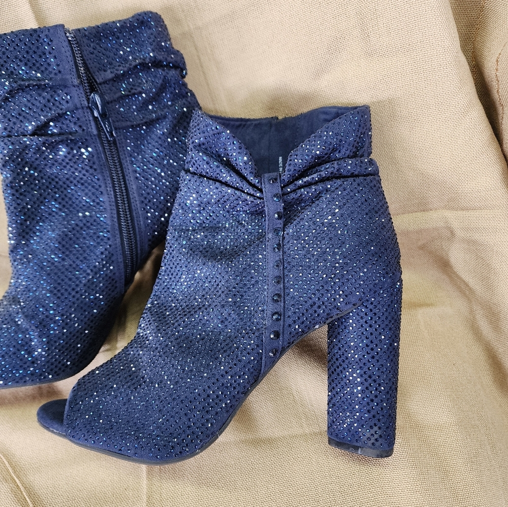 Gianni Bini Navy Blue Sparkle Peep-Toe Ankle Heels